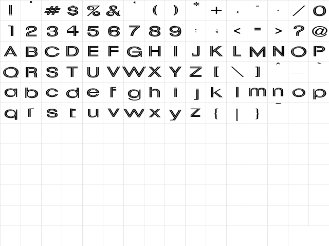 Uptight Ex Regular  glyph index