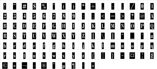 BodoniCameoC Regular  glyph index