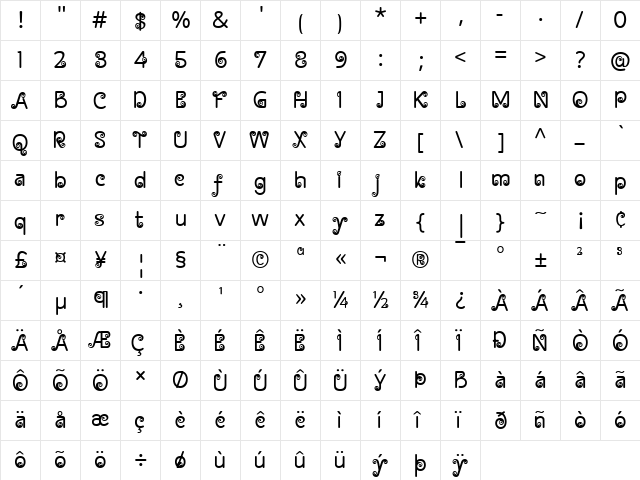 Snail Mood Regular  glyph index