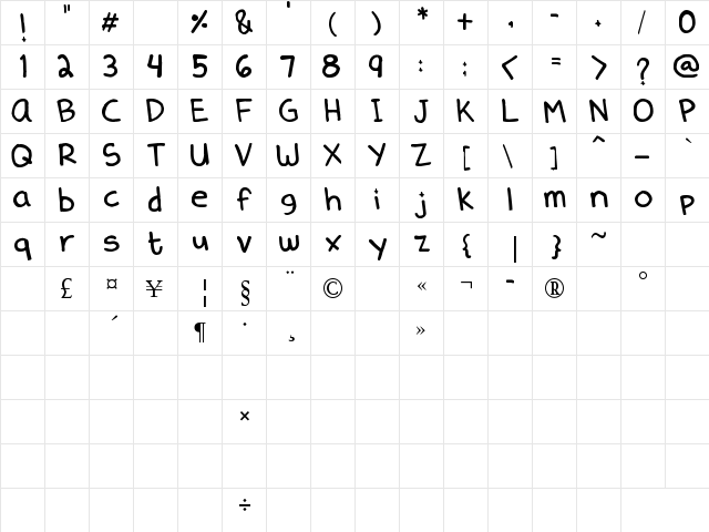 Denne Delica Regular  glyph index