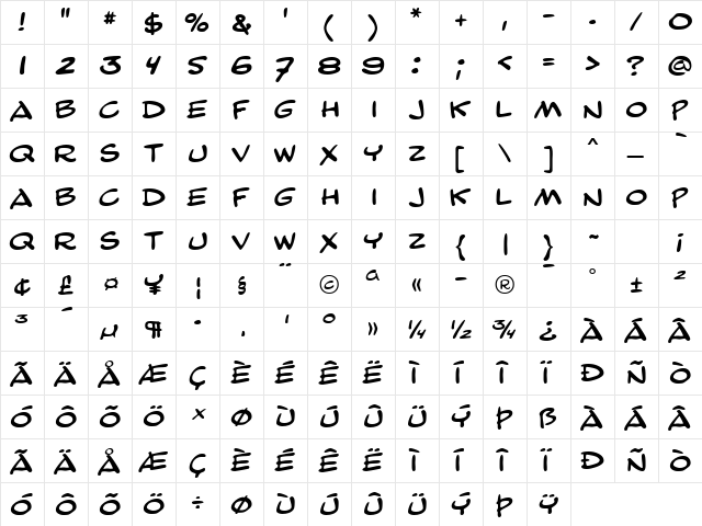 GE Bailiff Caps Regular  glyph index