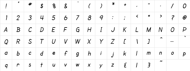 Pafoo Sana Regular  glyph index