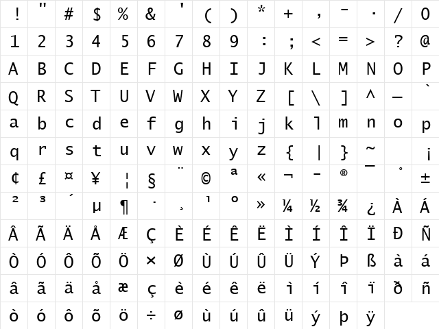 Lucida Sans Typewriter Regular  glyph index