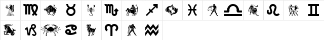 GE Zodiac Regular  glyph index