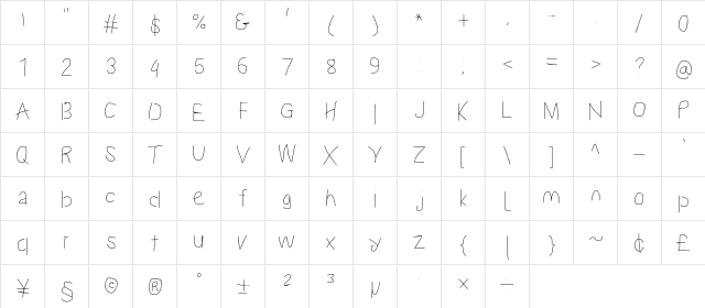 Proton Bk  glyph index