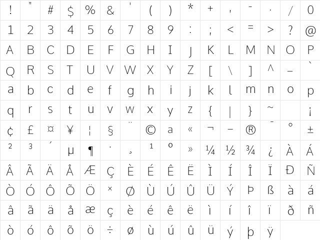 Comme Thin  glyph index