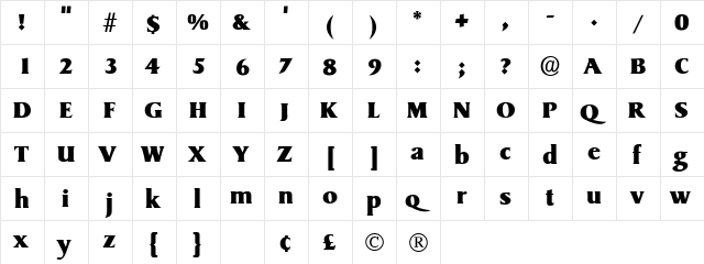 Brusquerie Display SSi Regular  glyph index