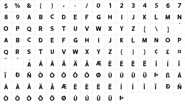 hustle 5 Regular  glyph index