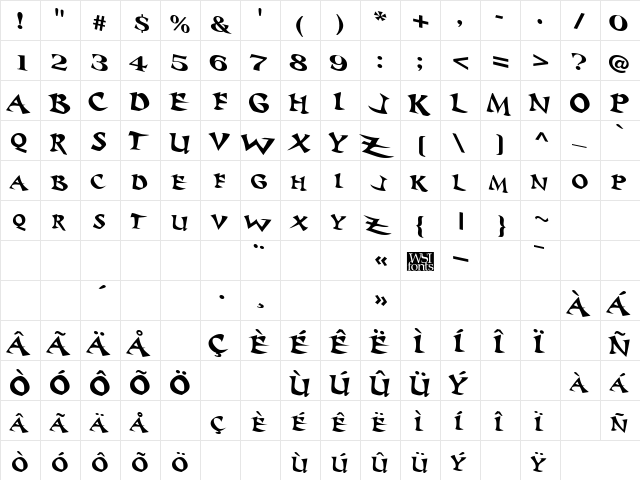 Baratz Regular  glyph index