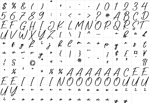 Arthens Free Regular  glyph index