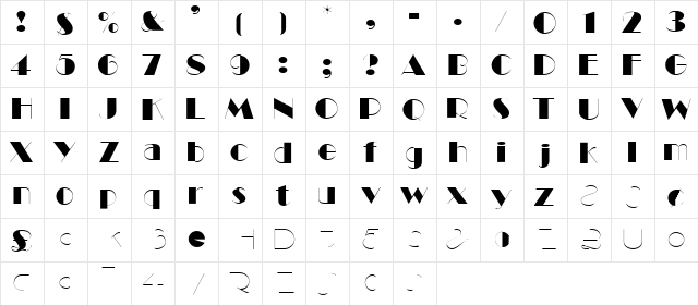 Black Tie Display SSi Regular  glyph index