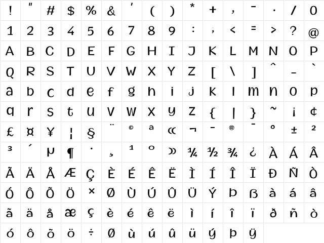 Mythical Garden Regular  glyph index