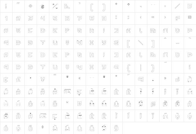 MetronClosed Regular  glyph index