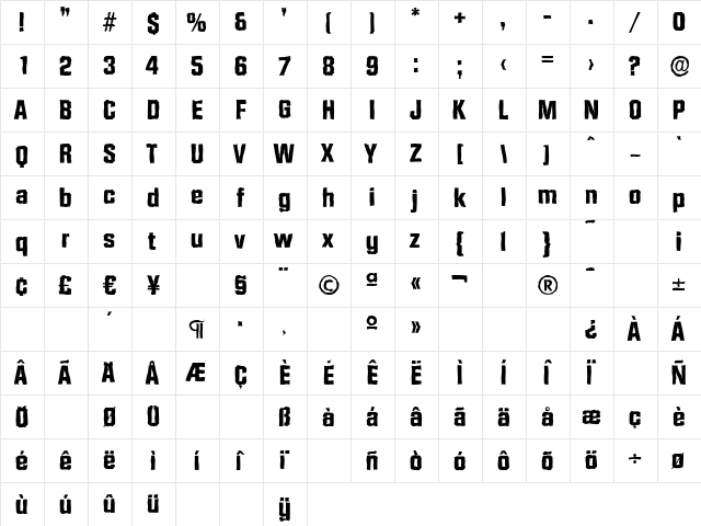 DiamanteAntique-Xbold Regular  glyph index