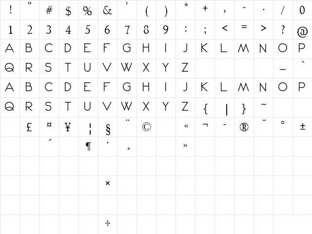 Nu Kei Regular  glyph index