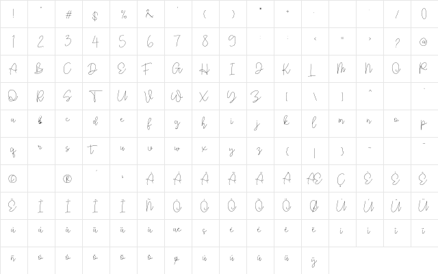 Rhythm Script Regular  glyph index