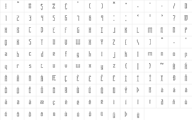 Fascii Scraggly BRK Regular  glyph index