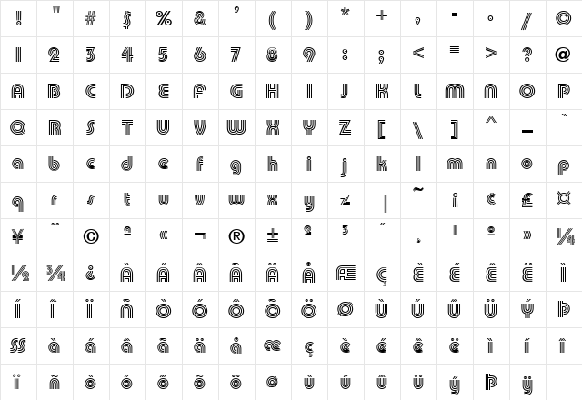GridLine Regular  glyph index