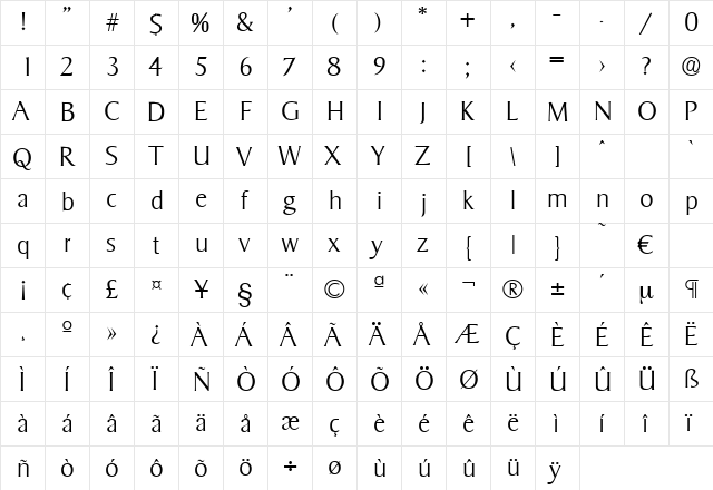 Sigvar-Xlight Regular  glyph index