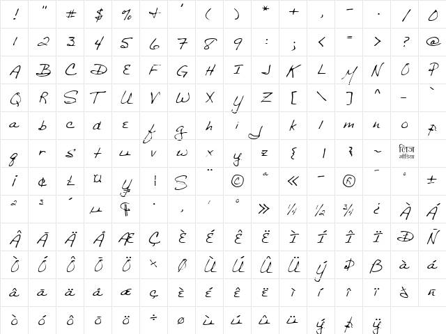 LEHN029 Regular  glyph index