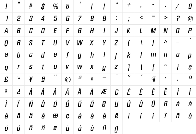 Idiamante Medium  glyph index