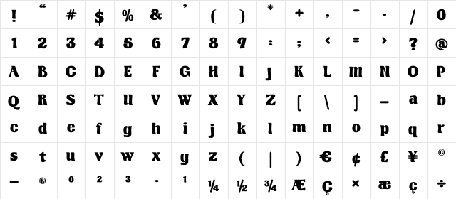 Kingthings Organica Extra Bold  glyph index