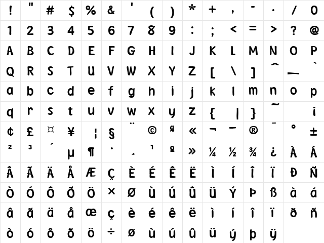 Fontoon ITC TT Regular  glyph index