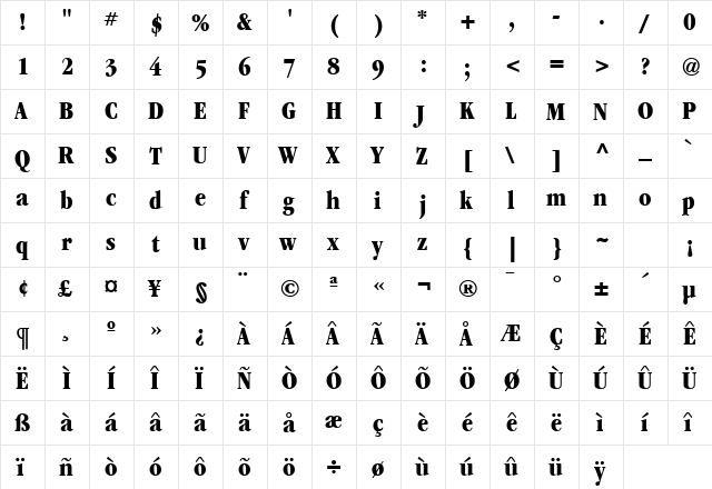 GarryMondrianCond7 ExtraBoldSH  glyph index