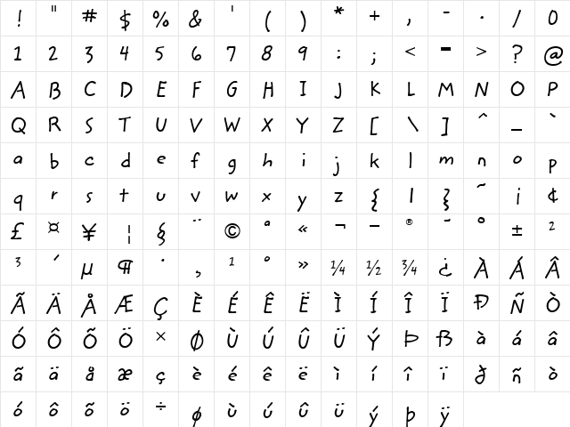 Flik Regular  glyph index