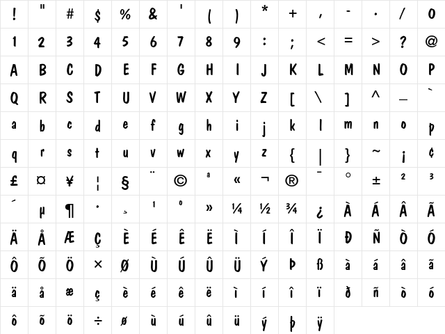 Dom Casual Regular  glyph index