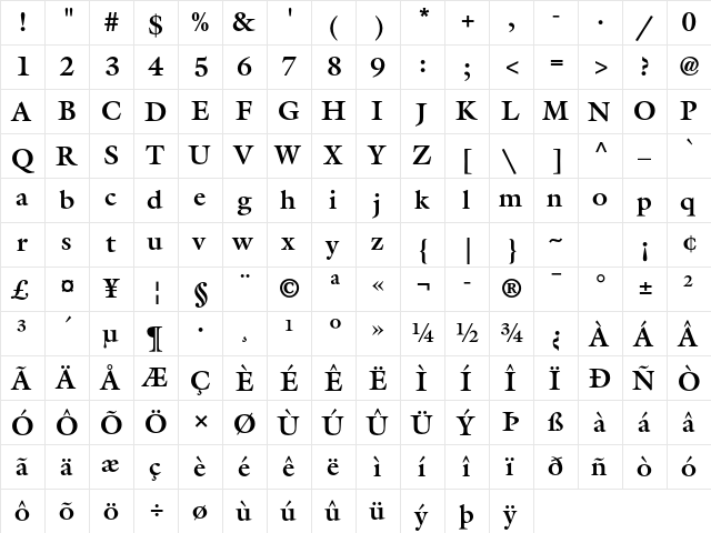 ITC Galliard Std Bold  glyph index