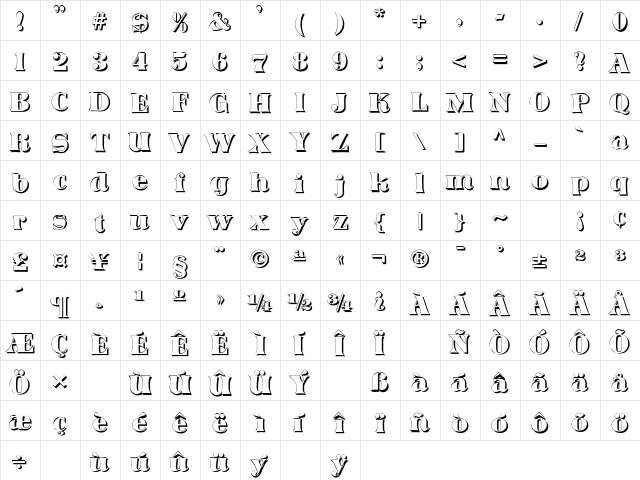 Domino Shadow Regular  glyph index