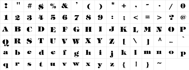 Grunge Stangl Heavy Regular  glyph index