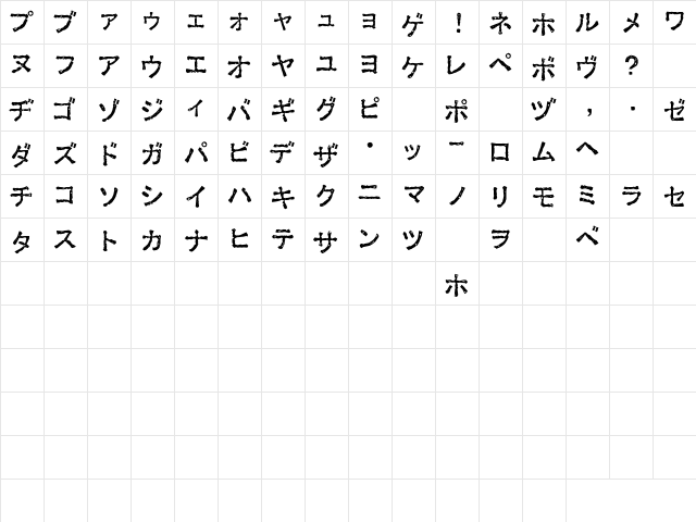 Ex Kata Damaged Regular  glyph index
