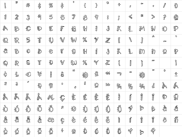 Y2K PopMuzik Outline AOE Regular  glyph index
