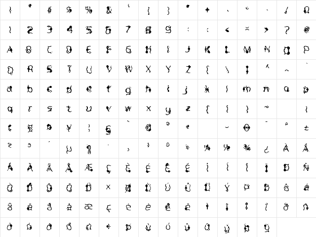Purple Burple Regular  glyph index