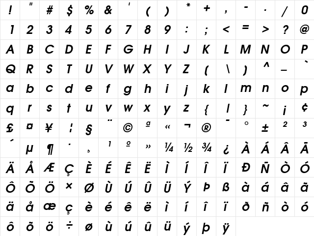 URW Gothic L DemiOblique  glyph index