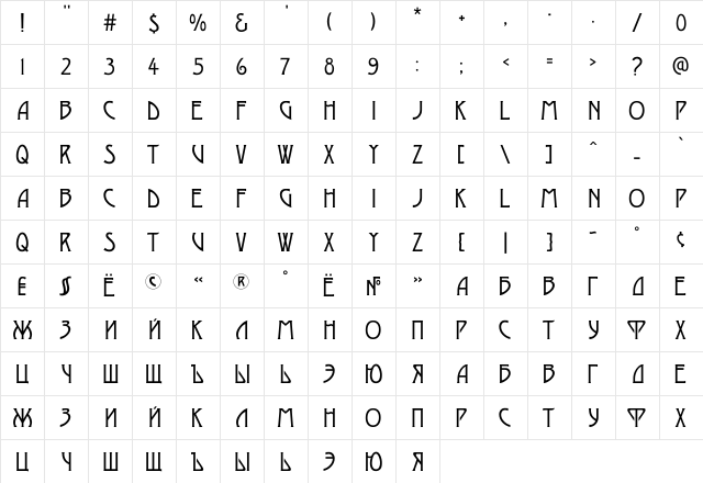 DesdaC Regular  glyph index