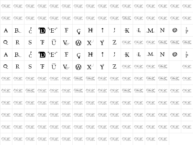 CoralineAZ Regular  glyph index