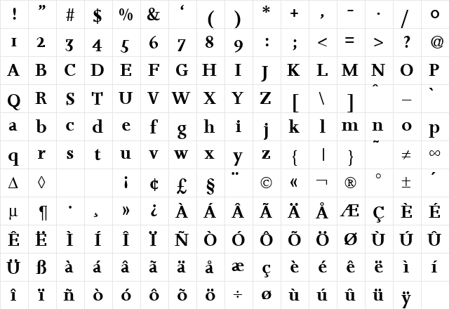 JosieDemi Regular  glyph index
