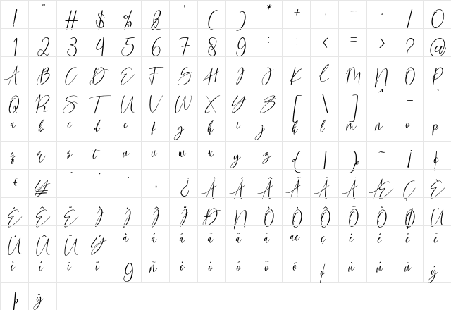 kallita Regular  glyph index