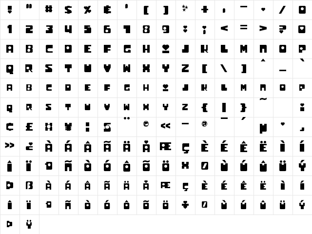 Utonium Regular  glyph index