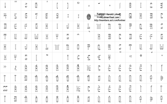 RubaiyatOutline Regular  glyph index