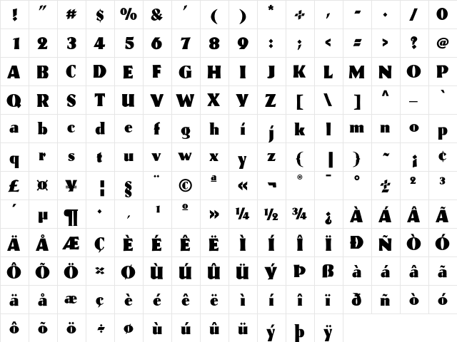 Eva AntiquaBlkSG  glyph index