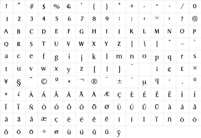Dragon-Serial Regular  glyph index