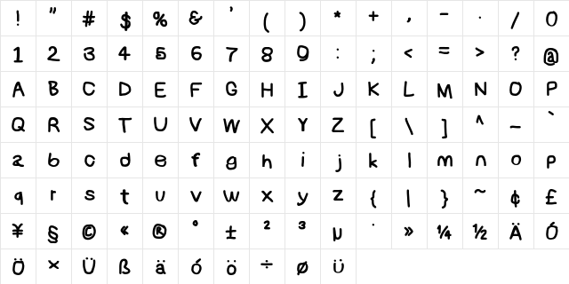 NumbBunny Bk  glyph index