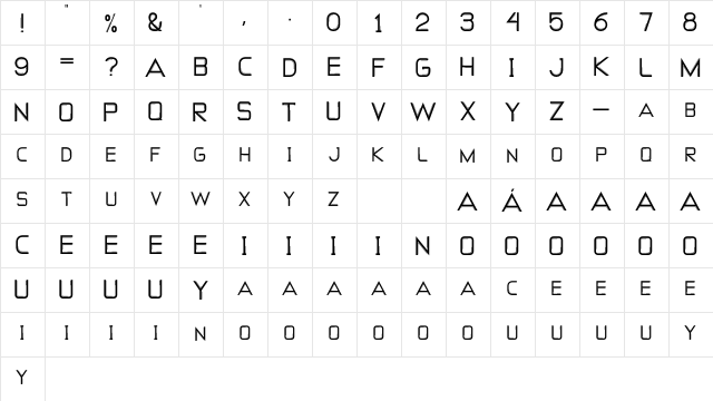NARROW STREETS Regular  glyph index