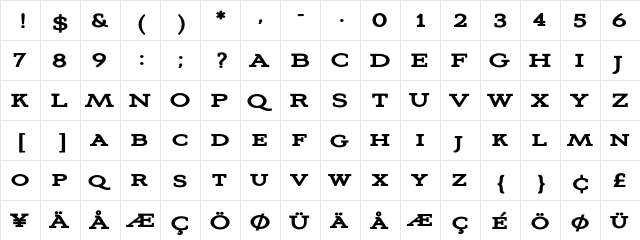AvianoSlabBold Regular  glyph index