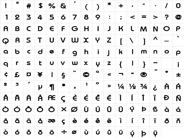 Bimini-Extended Bold  glyph index