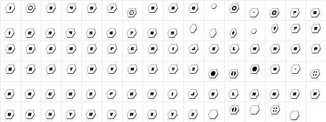 HeXkEy Solid 3D Italic Regular  glyph index